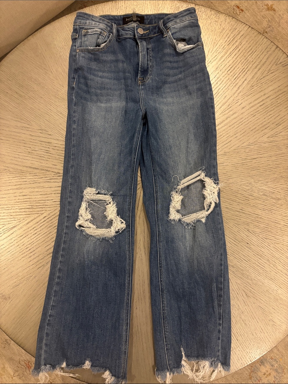 Risen Women's Flare Distressed Jeans in Medium Blue